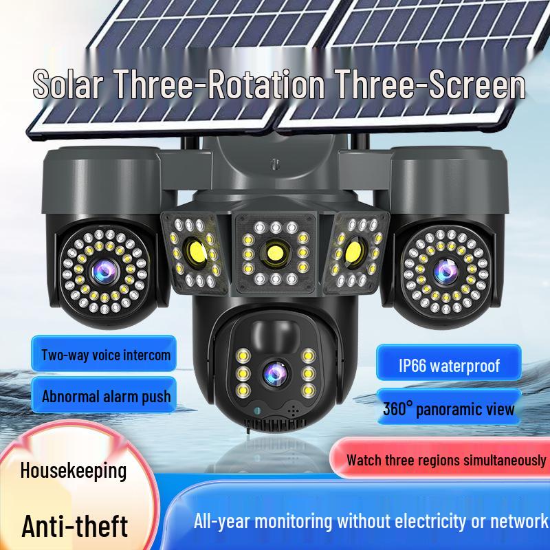 Rotatable 360° Solar-Powered Surveillance Camera with Triple Lenses & 12MP Night Vision, Smartphone-Controlled