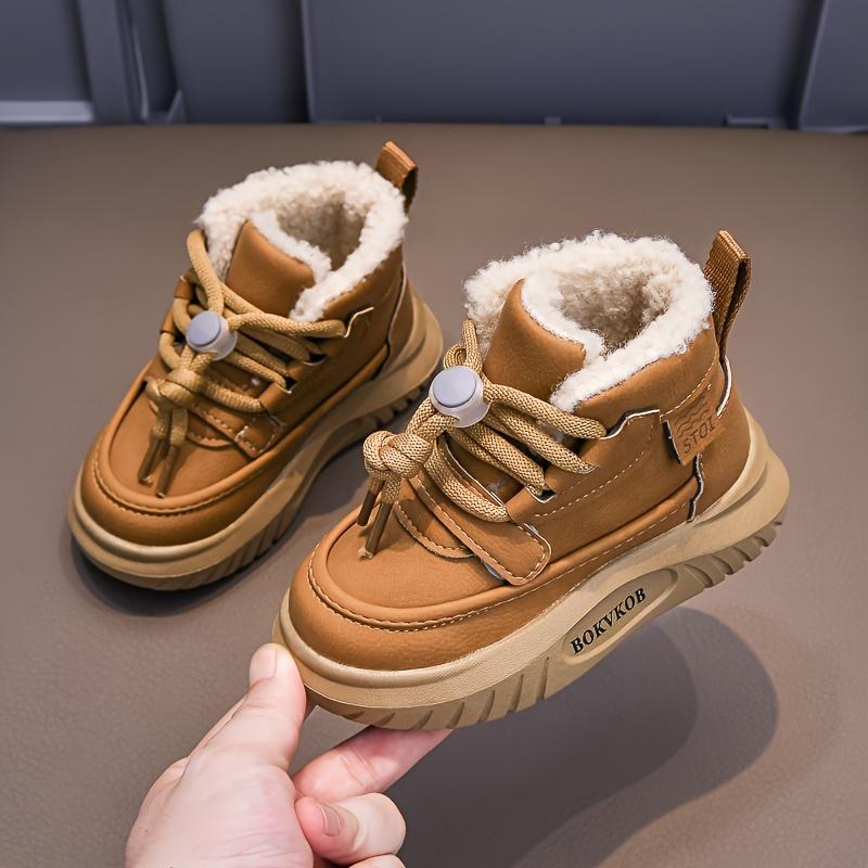 

Уютные ретро-ботинки на флисовой подкладке для детей, однотонные, идеально подходят для осенне-зимних развлечений на свежем воздухе 24 оранжевый