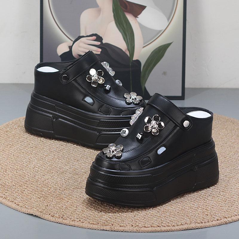 Fashion 12CM Baotou Half Slippers Female Summer Wear 2025 New Breathable Shoes Thick Sole Inside Elevation Sandals Designer Sandals