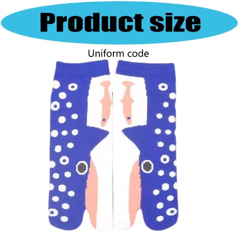 2 Pairs Unisex Creative Split Toe Middle Length Socks Stretchy Comfort With Playfully Fish Patterns For Active Lifestyle