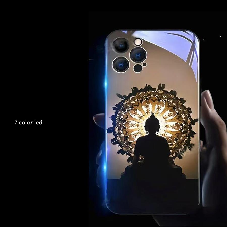 Lotus Buddha Colorful Luminous Phone Case For Samsung S26 S25 S24 S23 FE S22 S21 Ultra Plus Z Fold 7 6 5 LED Light Shining Cover