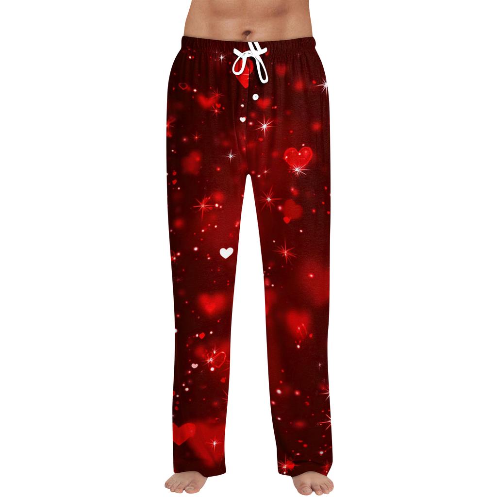 Men's Valentine's Day Printed Drawstring Long Pants Casual Pajamas