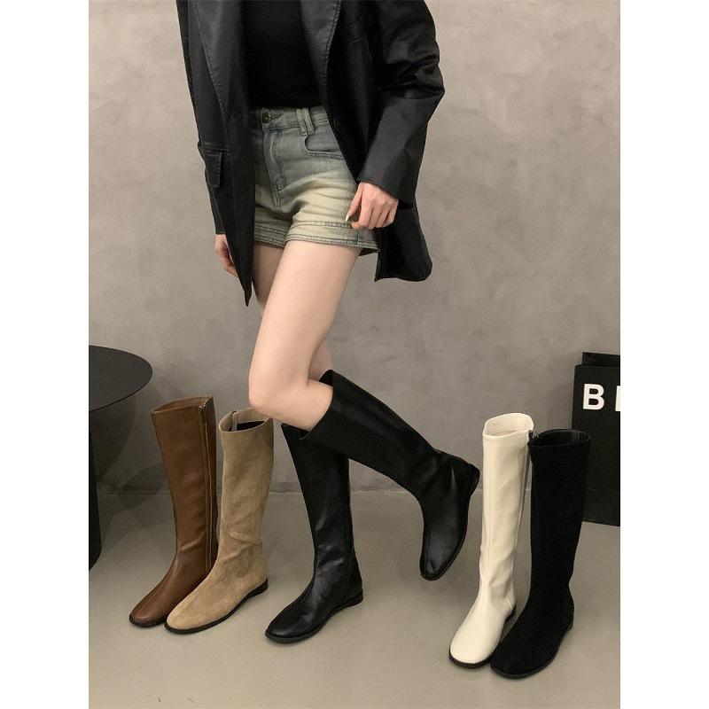 Retro Flat Boots Boots Women's Shoes Year-old Simple Versatile Knight Boots Boots Spring and Autumn Single Boots