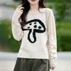 2025 Autumn/Winter Women's Loose Round Neck 100% Wool Knitwear with Mushroom Embroidery and Layered Cashmere Base.