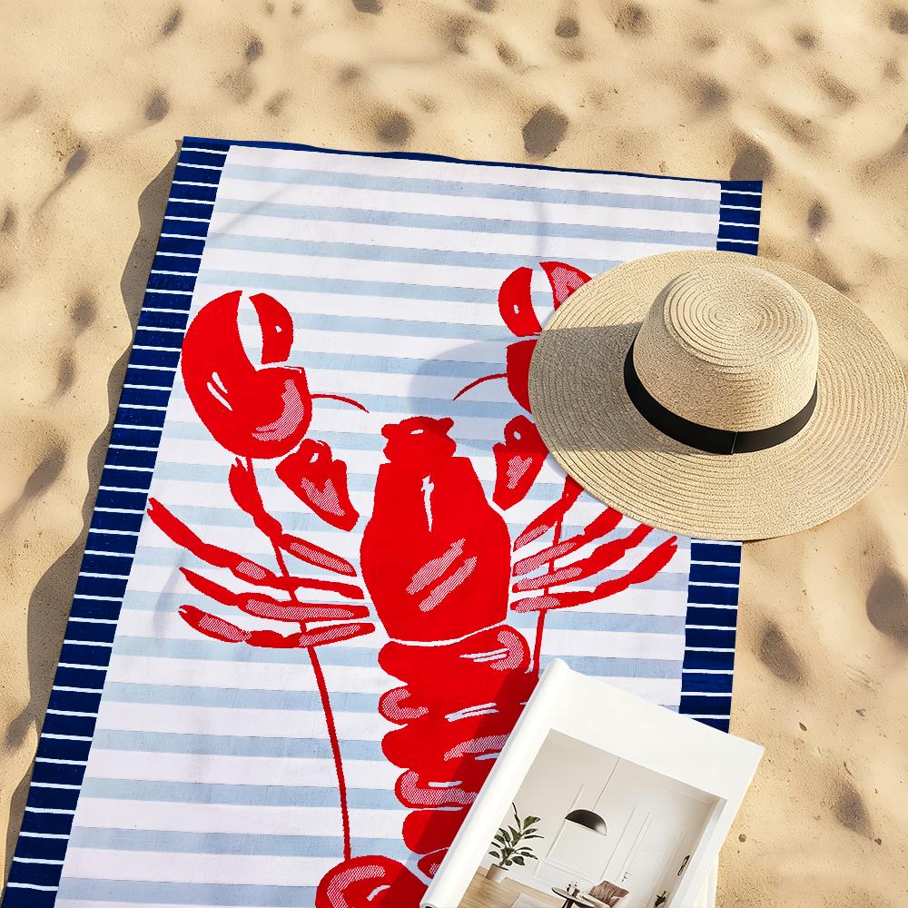 Serviette Rayée Bleue Rouge Invité Homard Douce Piscine Cadeau Pour Voyage Salle de Sport Douche Camping Séchage Rapide Sport Grande Serviette de Plage