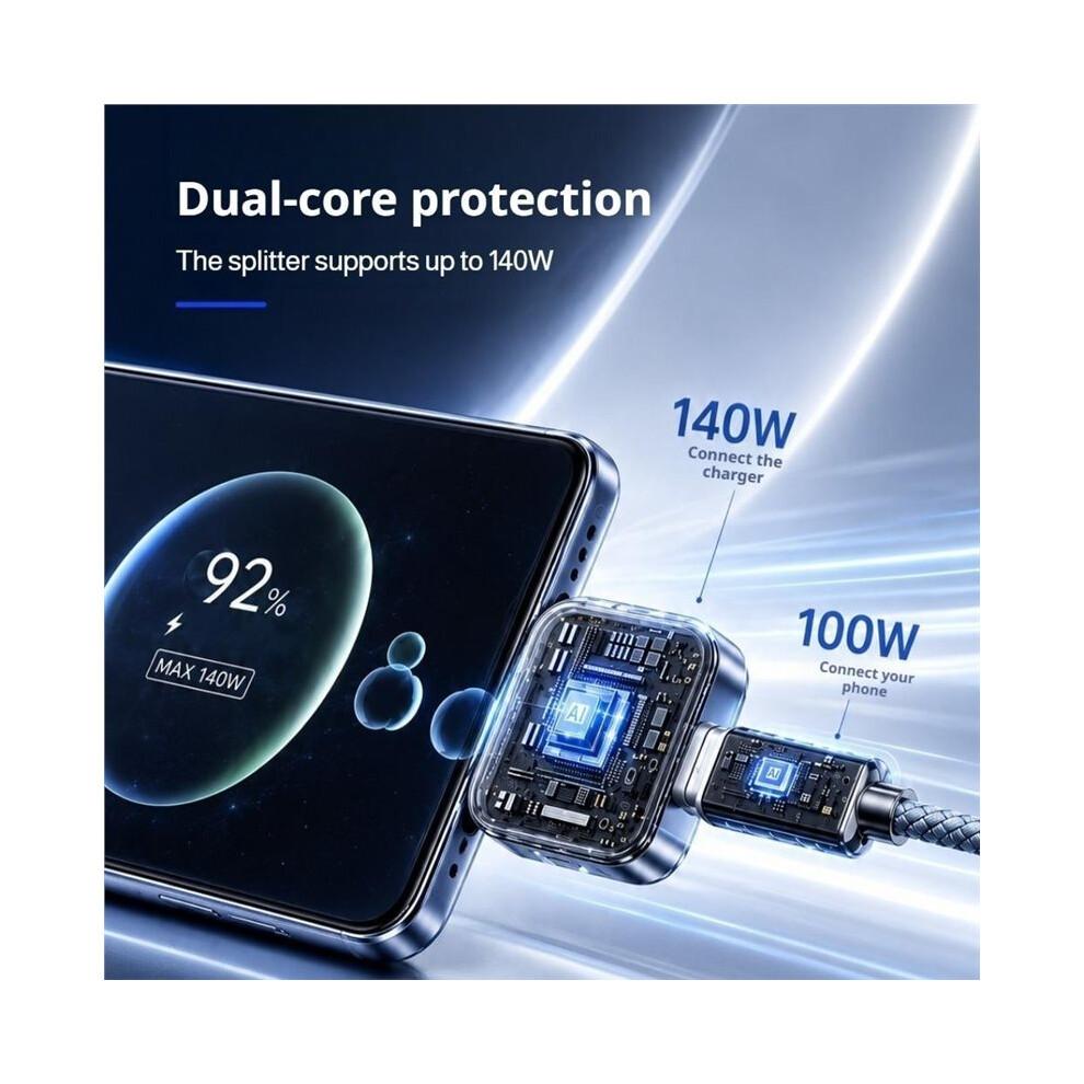Adaptador de Carga Tipo-C Separador de Carga Completa de 140W Protección contra Sobrecarga Apagado Automático para Dispositivos Tipo-C