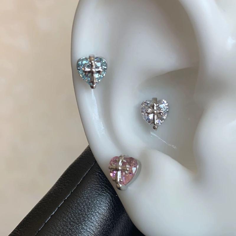 1Pcs Sweet Cool Wing Ear Bone Nail For Women  Shiny Zircon Cross Heart Stud Earrings Body Piercing Accessories