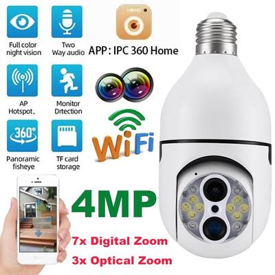 12LED E27 Panoramic Camera 4MP 2.4G Surveillance 10x Hybrid Zoom E27 Bulb Camera Home Indoor Security Camera Netcam