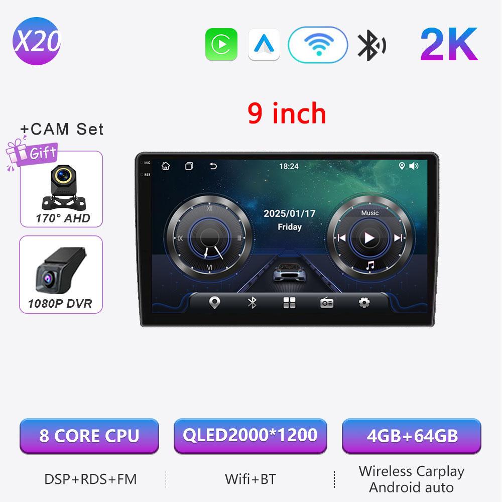 Autoradio Android 16 universel 9/10 pouces, CarPlay, Android Auto, GPS, lecteur multimédia, WiFi, écran QLED, BT 2 DIN