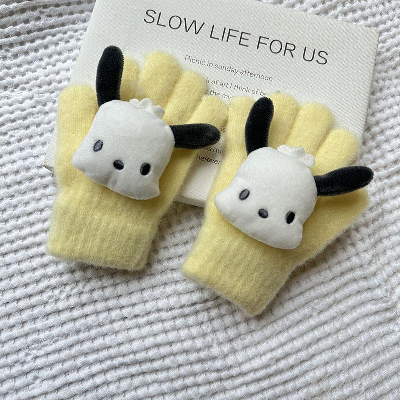 Korean Autumn and Winter Children's Gloves Sanrio Cartoon Warm and Cold Proof Thickened Baby Gloves Knitted Five Finger Gloves