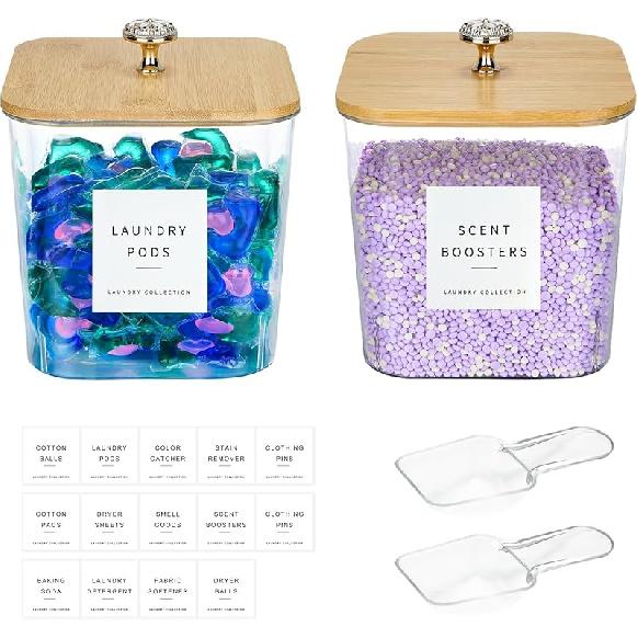 3 Pack Laundry Room Organization Storage Containers Acrylic Laundry Pod Containers and Dryer Sheet Holder with Lids and Labels for Laundry Detergent