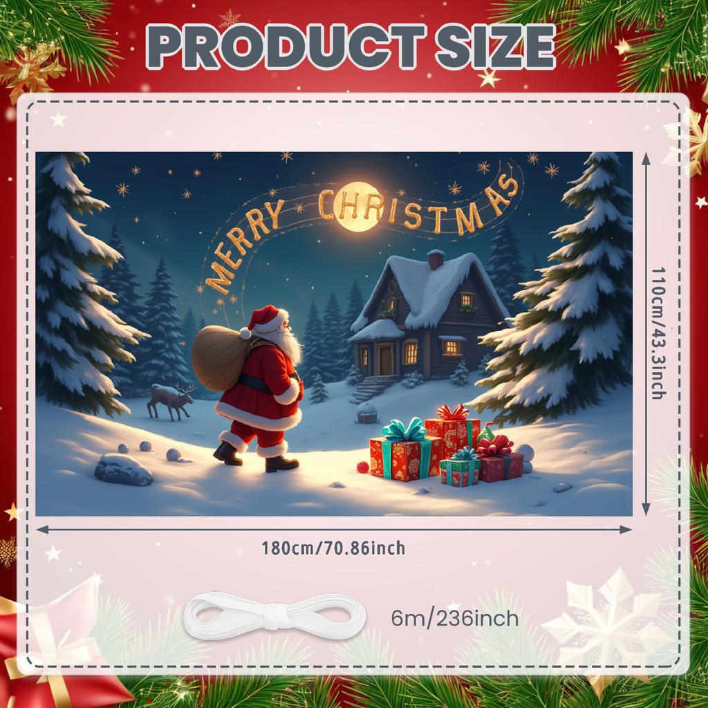 Photo Prop Cozy Design Santa Claus Banner Festive Decor Colorful Lights Christmas Banner For Home Decoration Event Decor Indoor