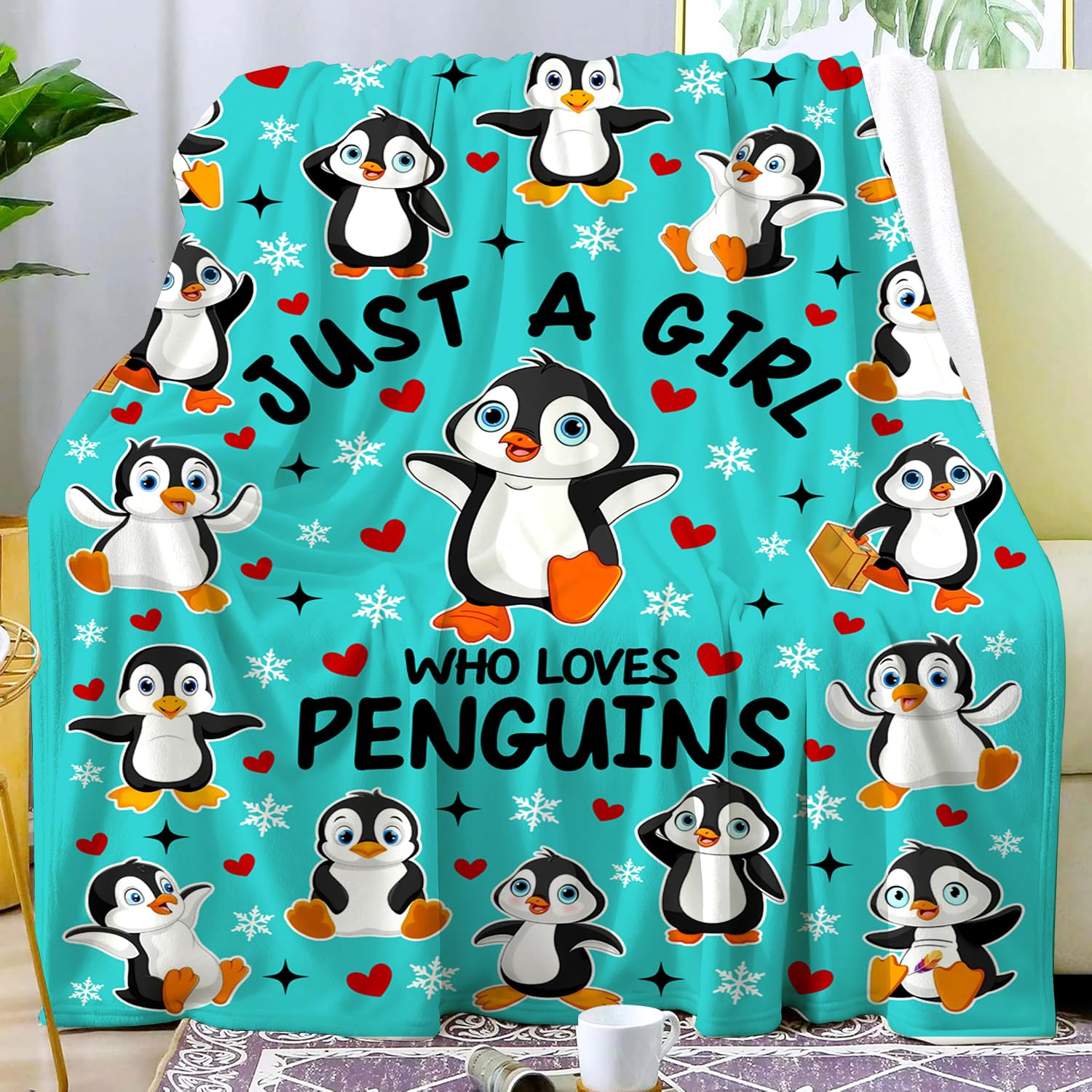 Penguin Blanket Soft Cute Penguins Flannel Fleece Throw Blanket Lightweight Fuzzy Plush Blanket for Couch Bed Sofa Home Decor 75X95CM