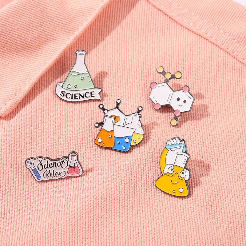 Chemistry Lab Enamel Pins Custom Brooches for Bag Clothes Lapel Pin Science Experiment Badge Element Molecular Structure Jewelry