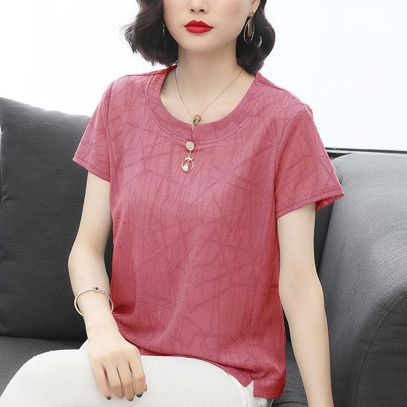Women's Short-sleeved Chiffon T-shirt Loose Middle-aged Age Reduction Tops Fashion Women's Summer Clothes for Mothers