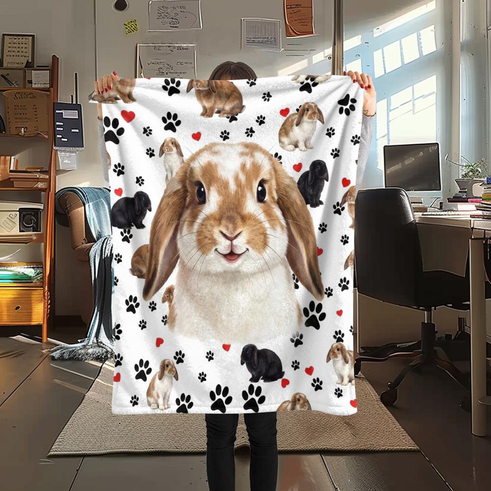 1PC Cute Cats Rabbits Print Flannel Blanket, High Quality All Seasons, Home Decor, Warmth and Comfort, Perfect for Christmas Gifts