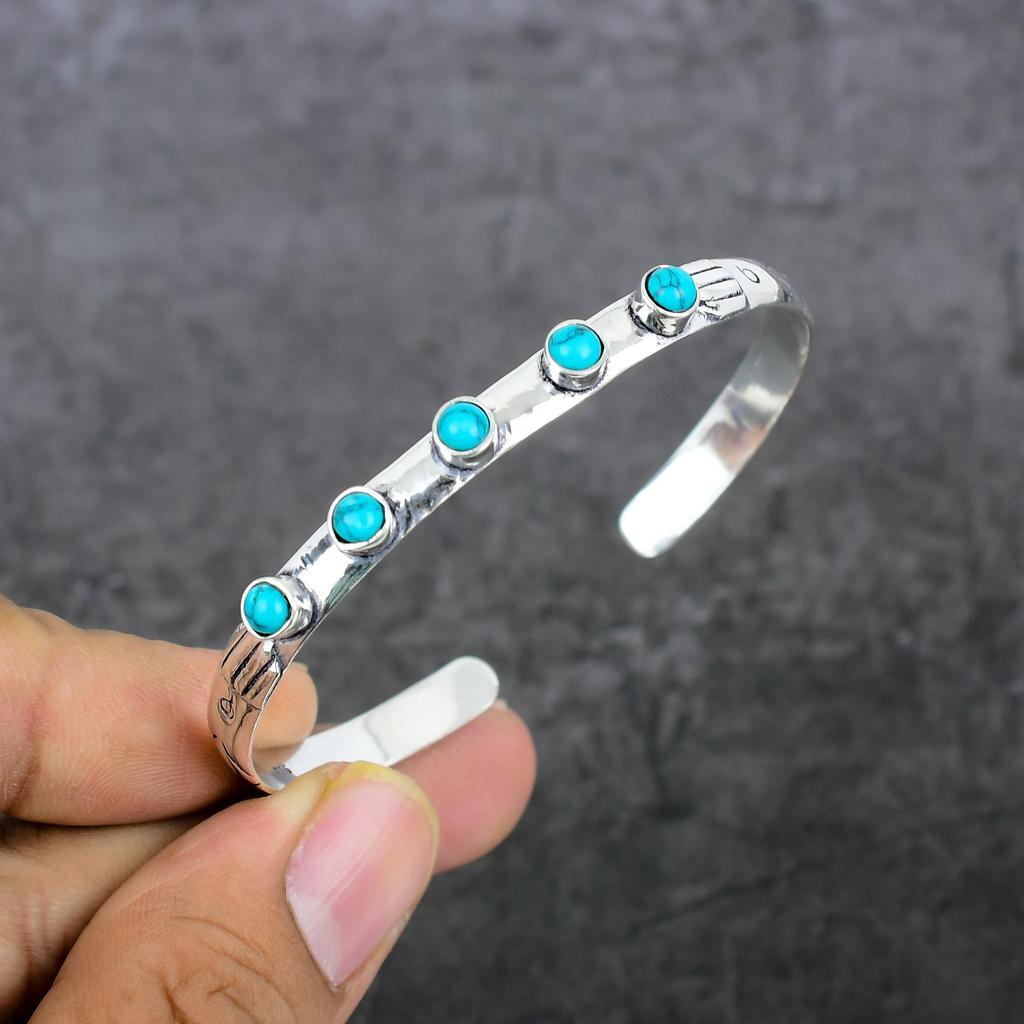 Santa Rosa Turquoise Gemstone 925 Sterling Silver Cuff Bangle Adjustable