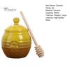 350ml Ceramic Honey Jar Farmhouse Honey Pot with Wood Honey Dipper Stick Retro Honey Dispenser Kitchen Decor for Mother's Day Wife Gift
