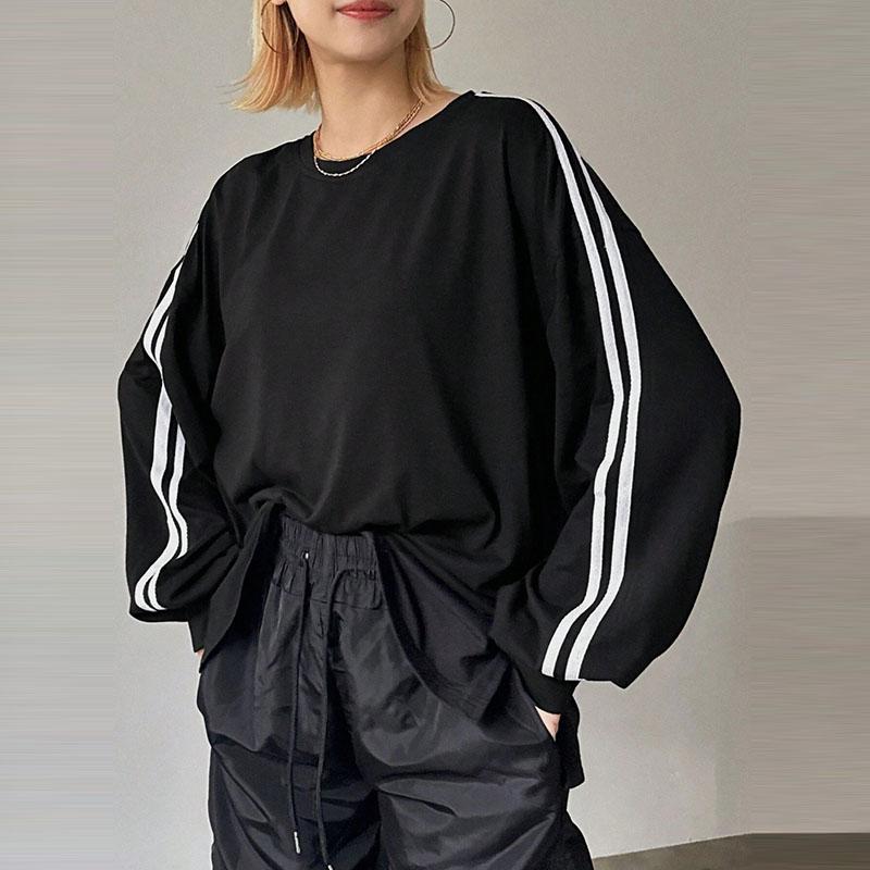 

Женская винтажная полосатая толстовка с длинными рукавами, теплый свободный свитер, контрастные цвета, мешковатая уличная футболка XL чёрный