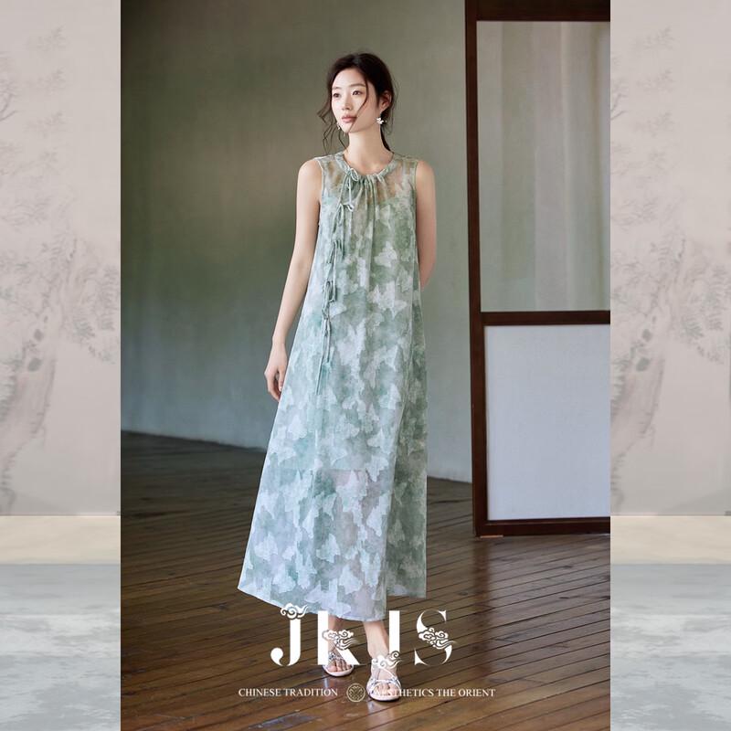 JK&JS New Chinese Style Chiffon Cut-Out Sleeveless Tie-Waist Dress M