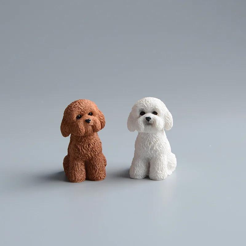 2pcs Simulation Poodle Dog Animal Resin Action Figures Home Desktop Decoration Children Birthday Christmas Gift Doll Kids Toys