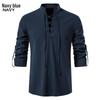 Camisa Henley de Algodón Lino para Hombre - Playa Casual Cuello Mao Manga Larga (2026)
