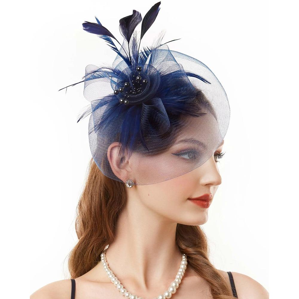 Luxury Small Top Hat Headband Elegant Wedding Head Hoop Feathers Mesh Headband  Stage Performance