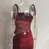 European and American Spring Women's Sexy Lace Splicing Hollow Perspective Strap Dress