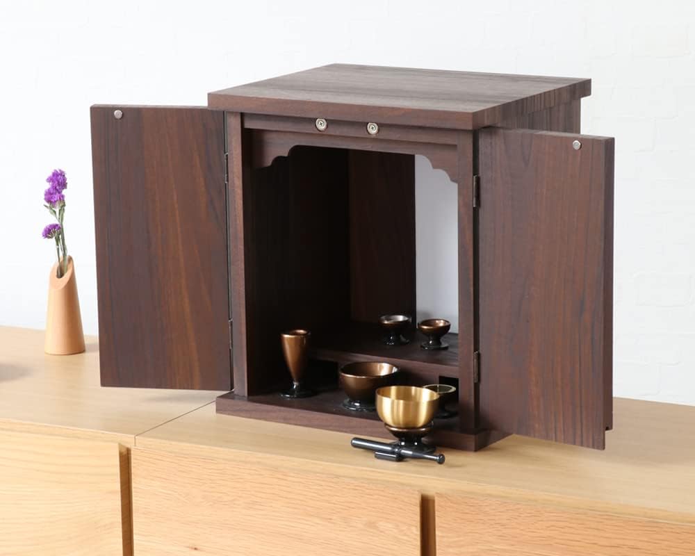 Mini Buddhist Altar Walnut Perfect for Prayer and Memorial WN "INORU" Color, Compact, Service,