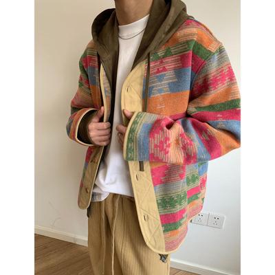 Trendy en Modieuze Herenkleding Retro en Veelzijdige Etnische Stijl Contrasterende Kleuren Regenboogjas Herenjas