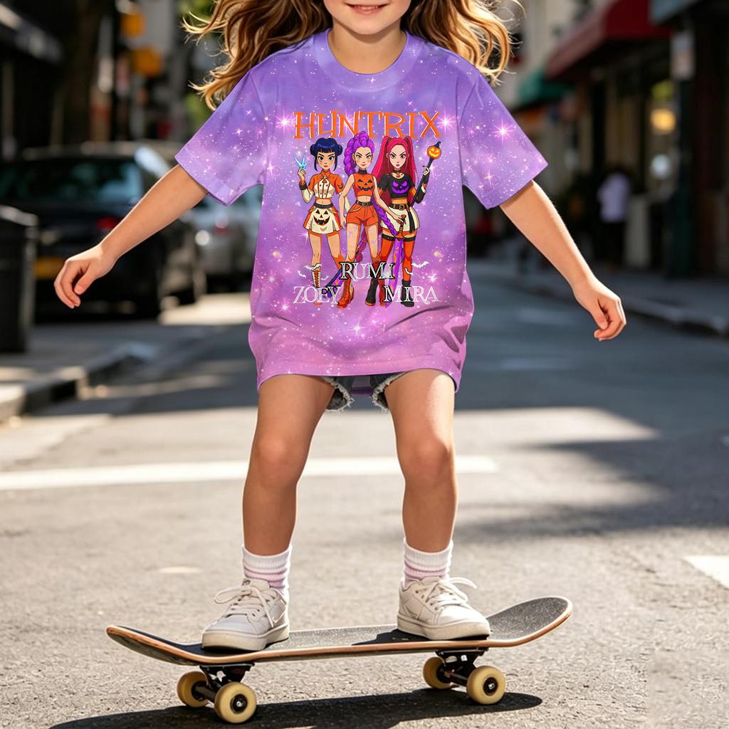 Girls Halloween Short Sleeve T-Shirt for Kids, Print, Loose Fit Casual Cotton Tee, Comfortable Top for Daily Wear