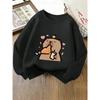 Crewneck Sweatshirt for Girls Featuring an Adorable Bear Munching On Chicken, Machine Washable, Suitable for Spring And Autumn