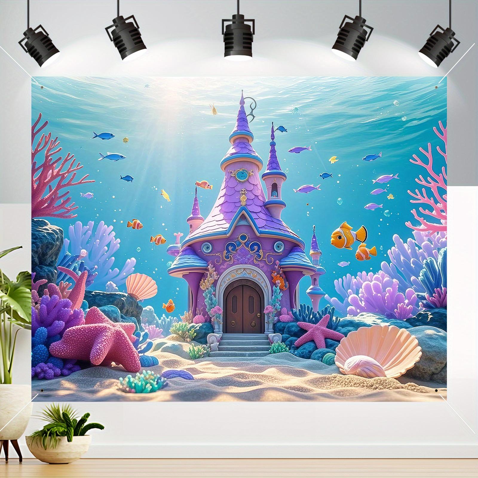 2D 1 piece of dreamy underwater fairy tale design featuring pink and purple castles corals sea stars and shells elements 130x180 CM