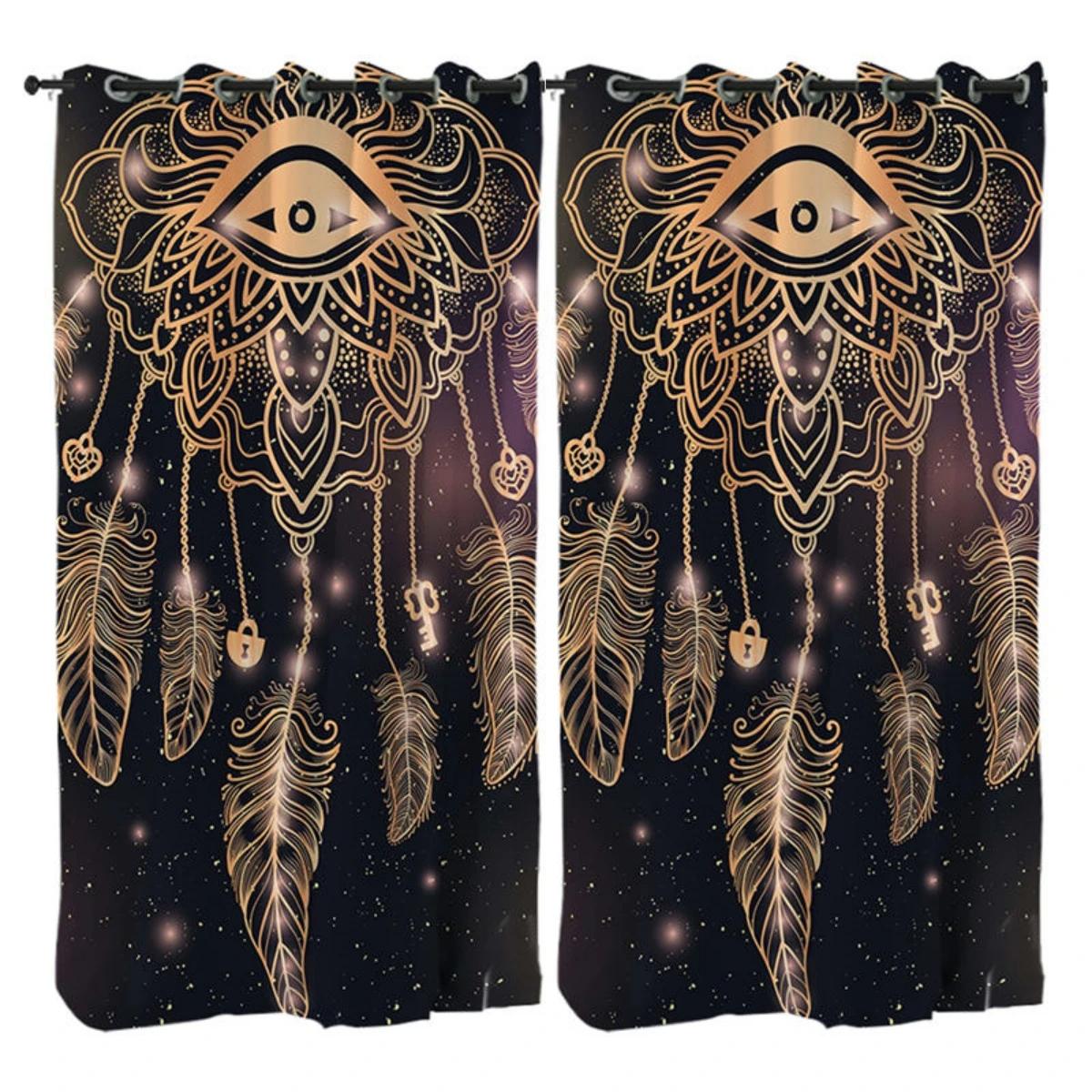 

Dreamcatcher Bohemian Living Room High Shading Drapes Feathers Blue Galaxy Drape for Bedroom Space Bald Eagle Window Opening Treatment Drape W55 X H120cm X 2&Grommet Top