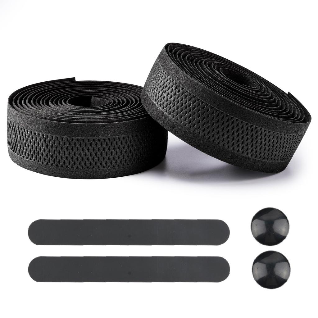 ROCKBROS Road Bike EVA Bar Bicycle Grip Tape with End Black and Right Tape, Caps, (Left Set)