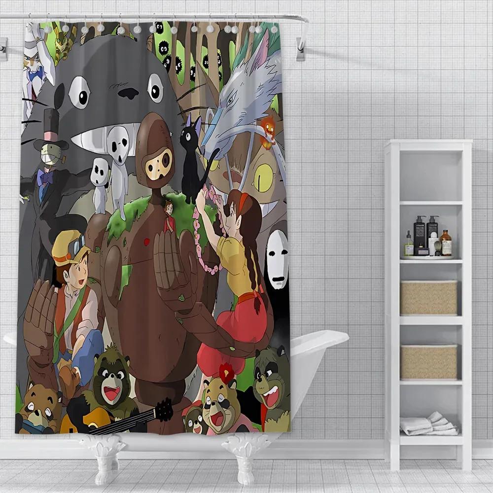 Jdj32Cute T-Totoros Shower Curtain Waterproof Polyester Fabric Paint Colorful Bath Curtains Home Bathroom Decor Curtain With3M