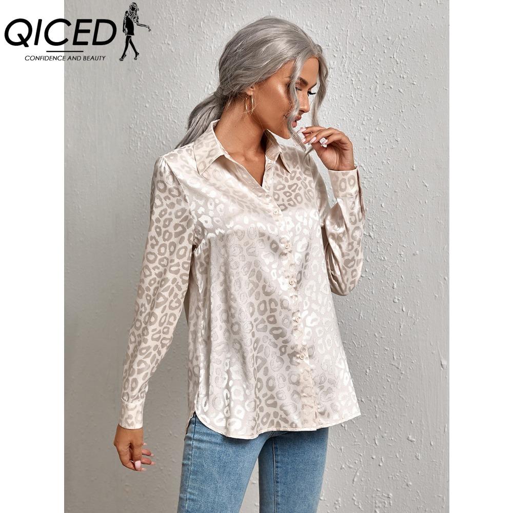 

QICED Женские модные повседневные блузки и рубашки с длинным рукавом и воротником ПОЛО S бежевый