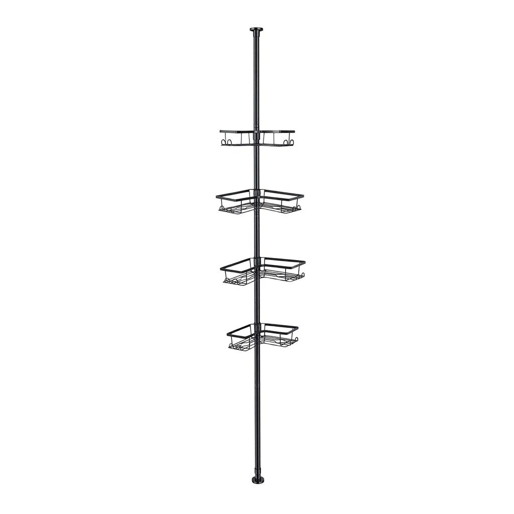 Corner Shower Basket Tension Pole Stainless Steel Floor to Ceiling Shower Shelves with 4 Baskets for Bathroom