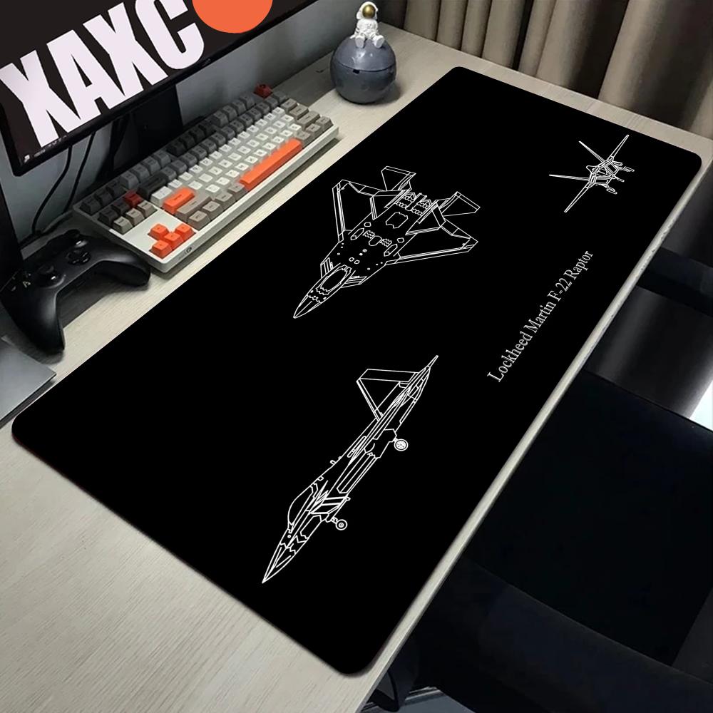 HYBXAXC F22 Fighter Jet Blueprint Mouse Pad Large Computer Office Game Table Mat Rubber Anti-slip Keyboard Mousepad Long DeskPad