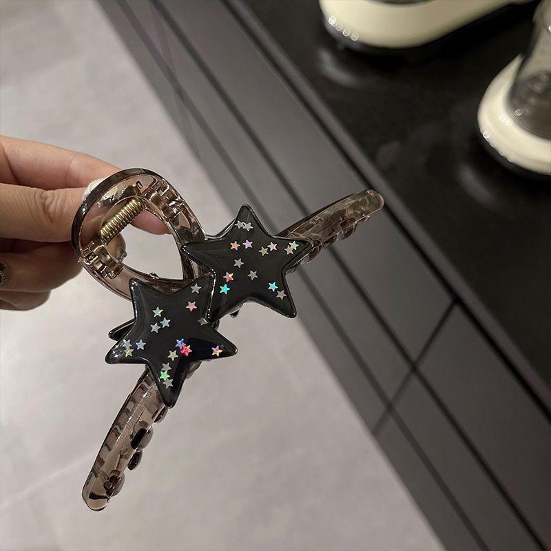 New Y2K Star Hair Claw Clips for Women Girls Shiny Crystal Pentagram Shark Clip Ponytail Hairpin Headwear Hair Accessories