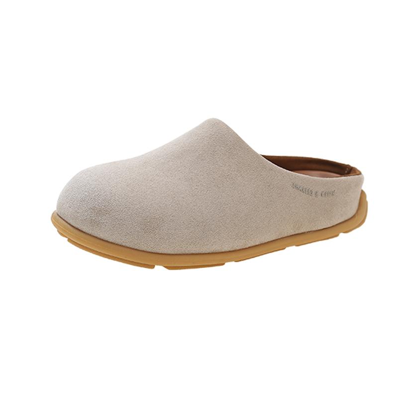 Women s Slippers Autumn New Round Toe Deep Mouth Cow Suede Soft Sole Anti-slip Wear-resistant Flats 35 светло-серый 2700₽
