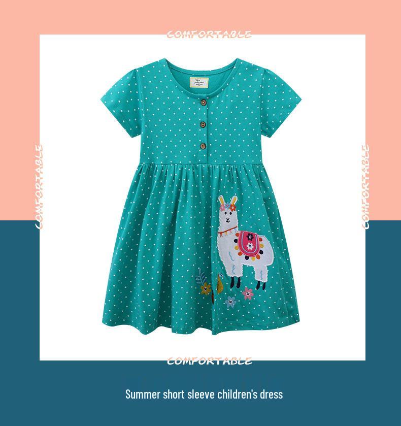 2025 European Style Girls' Summer Animal Cartoon Embroidery Princess Knitted Dress