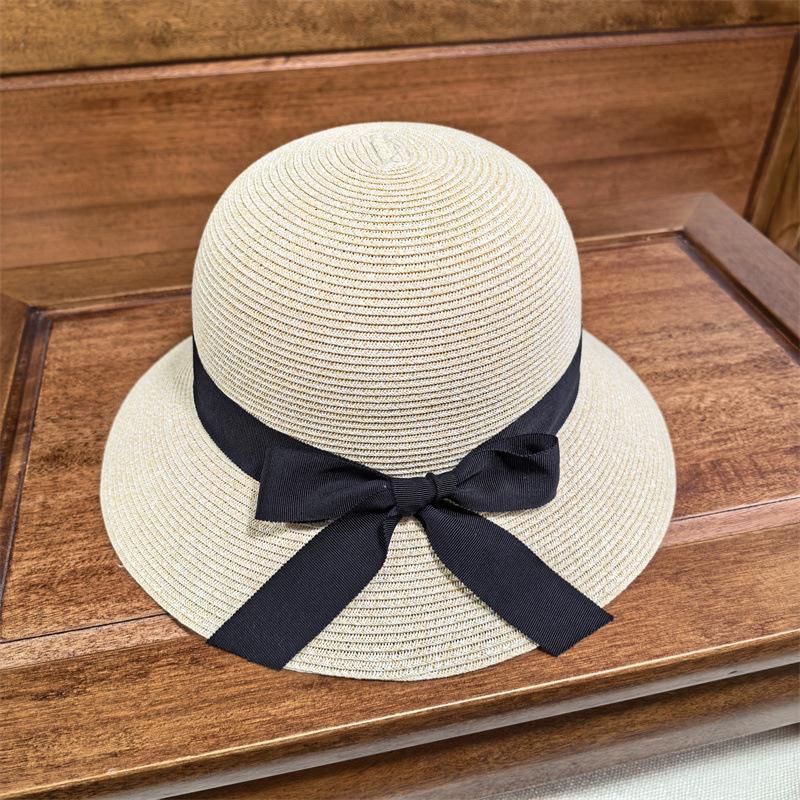 Hat schoolgirl tide bucket hat breathable straw pot hat foldable sun hat sunscreen top hat bow