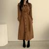 Women's Corduroy French Retro Lapel Dress with Tie Waist - Korean Chic Autumn/Winter Style