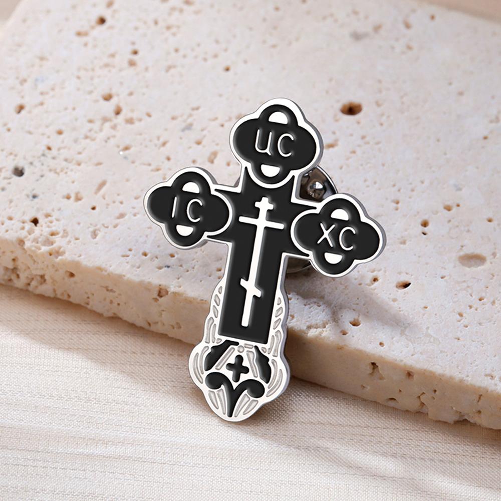 Dawapara Orthodox Cross Brooch Pins Russian Eastern Church Brooch Multicolor Enamel Religious Prayer Jewelry Stainless Steel