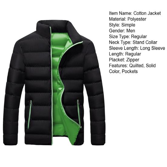 Women Cotton Jacket Stand Collar Long Sleeve Thickened Cotton Coat Zipper Closure Side Pockets Outwear Warm Coat