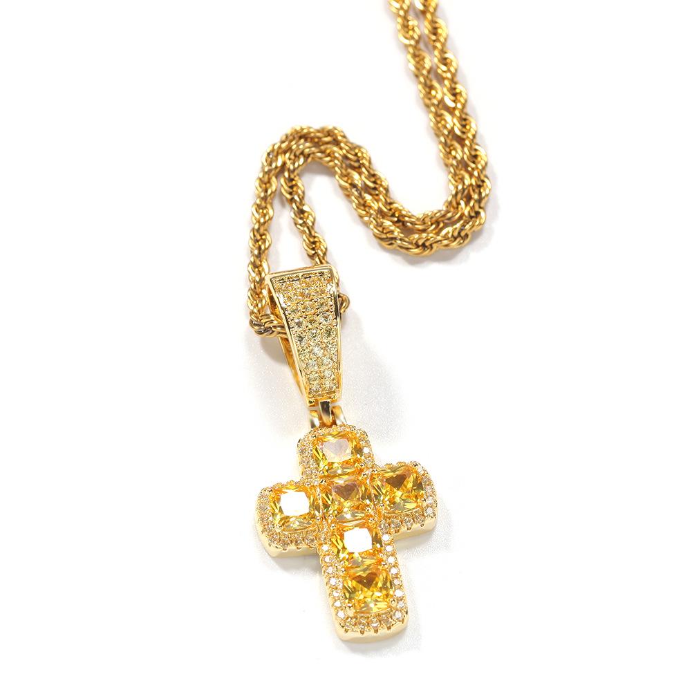 Gu Meng Hip-Hop Fashion Pendant: Copper Cross with Colored Zircon