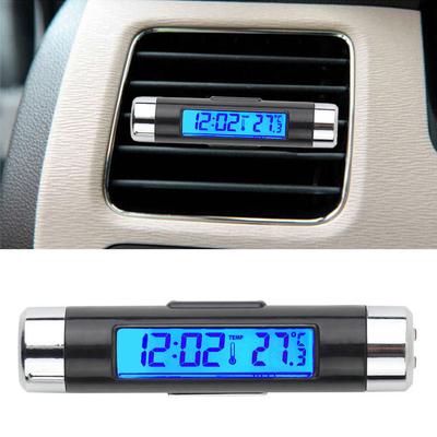 2in1 Mini Car Outlet LCD Digital Blue Backlight Thermometer Clock