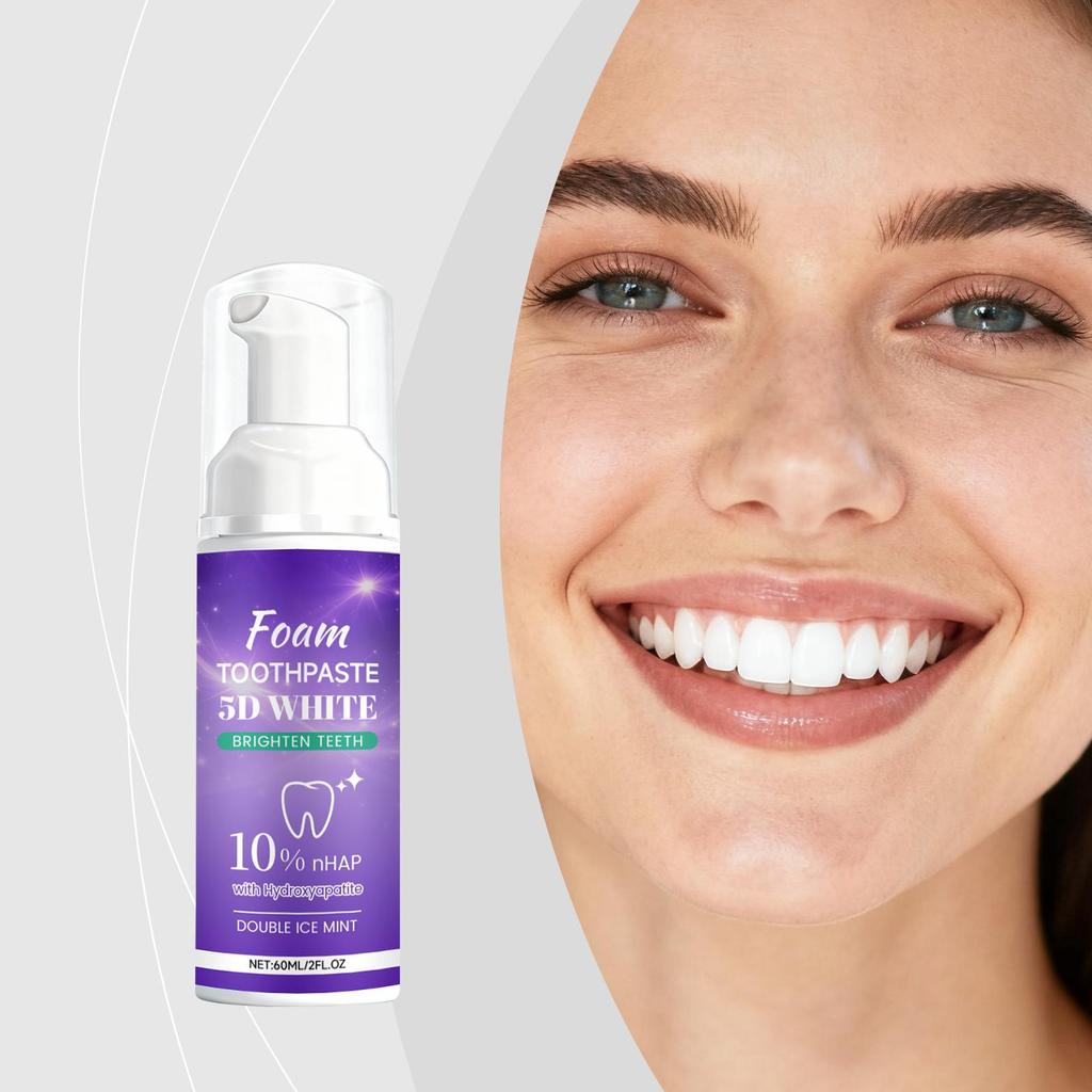 5D Bright White Foaming Toothpaste Gentle, Cleansing, Whitening Teeth, Refreshing and Glowing, Fresh Breath, Oral Care, Cleanliness, Toothpaste