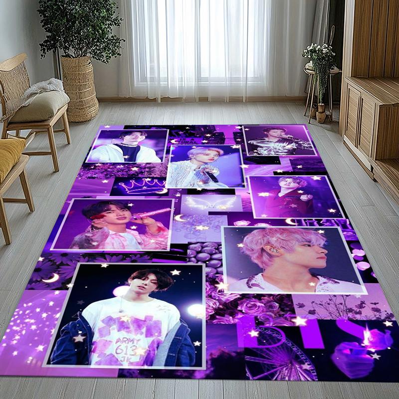 Fashion B-BTS Kpop Star Living Room Non-Slip Area Rug Soft Carpet for Bedroom Kids Playroom Sofa,Home Decor Doormat Gift